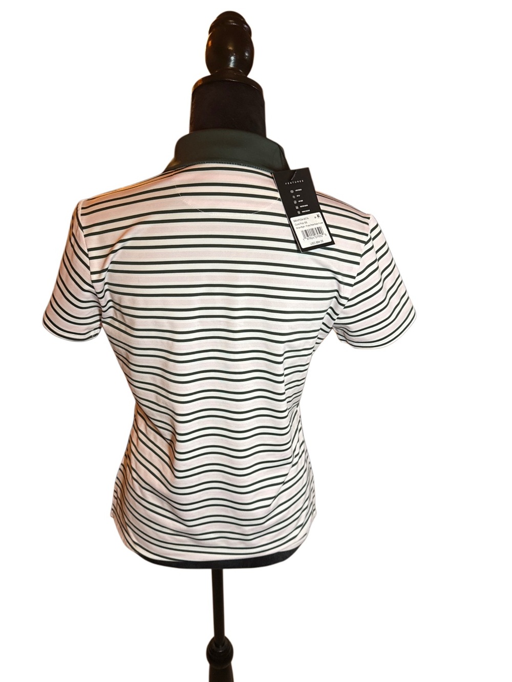 Bad Birdie  Polo Top with Dark Green/Pink Stripes NWT - Picture 4 of 9